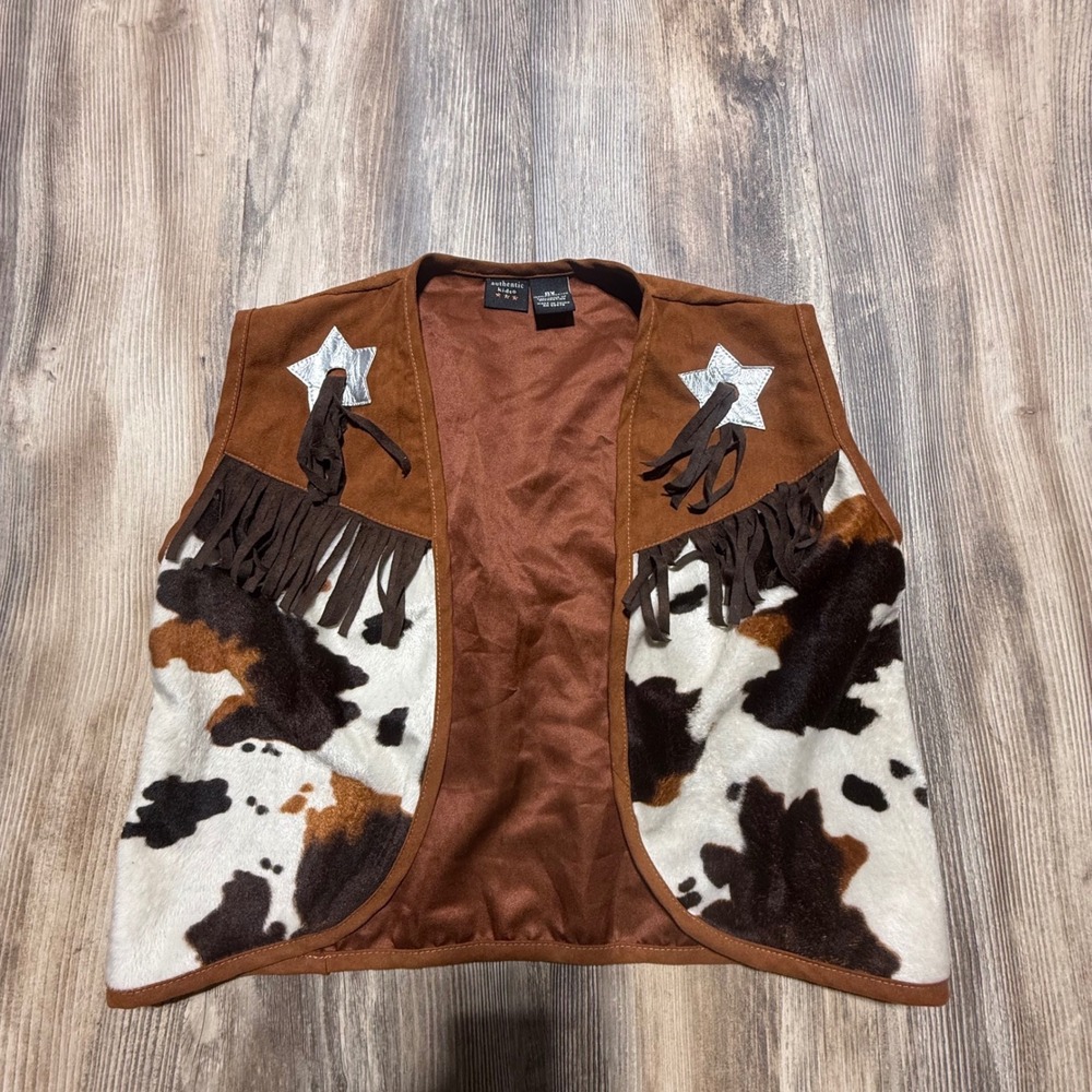 Y2K Authentic Kids Vest Brown Cow Print Western Retro Kids
